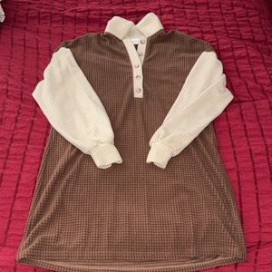 Brown and Cream Long Sleeve Shirt longer like a short dress